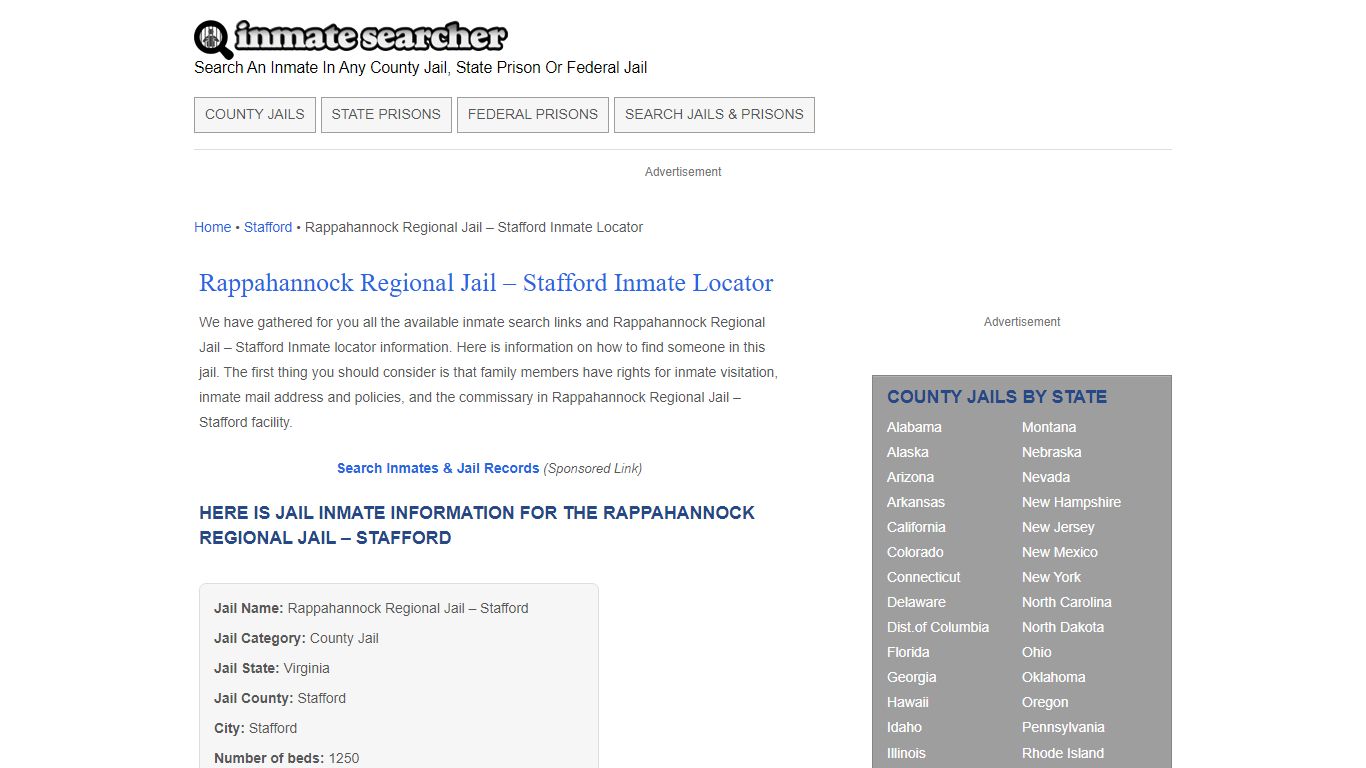Rappahannock Regional Jail - Inmate Searcher